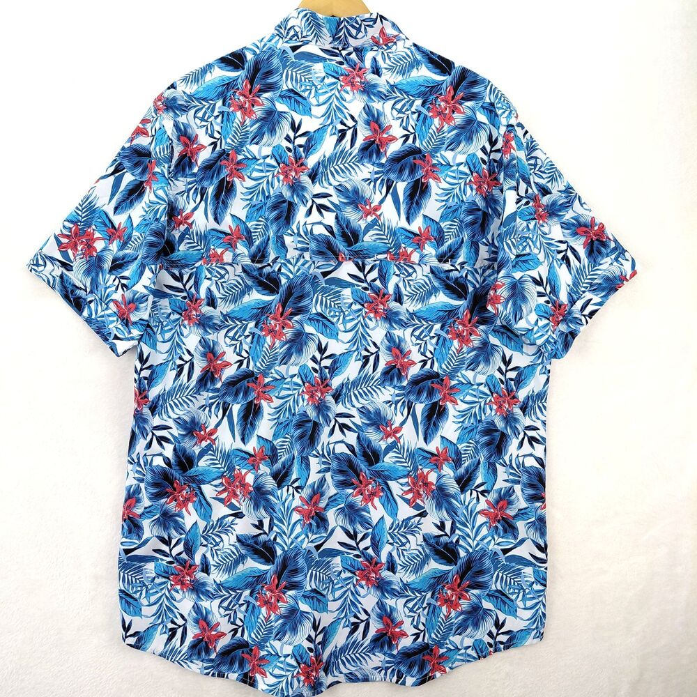 IZOD Saltwater Hawaiian Shirt Mens XL Tall Blue Floral Short Sleeve Graphic AOP - Picture 5 of 10